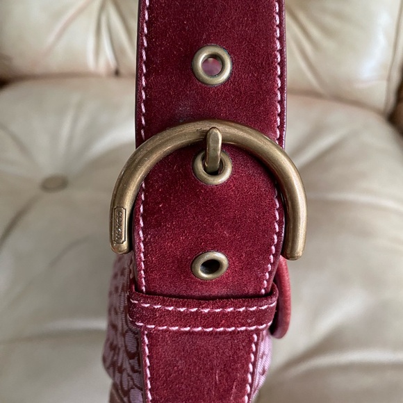 Vintage Coach Soho Signature Shoulder Bag Burgundy Jacquard Suede 6818 - Picture 8 of 15